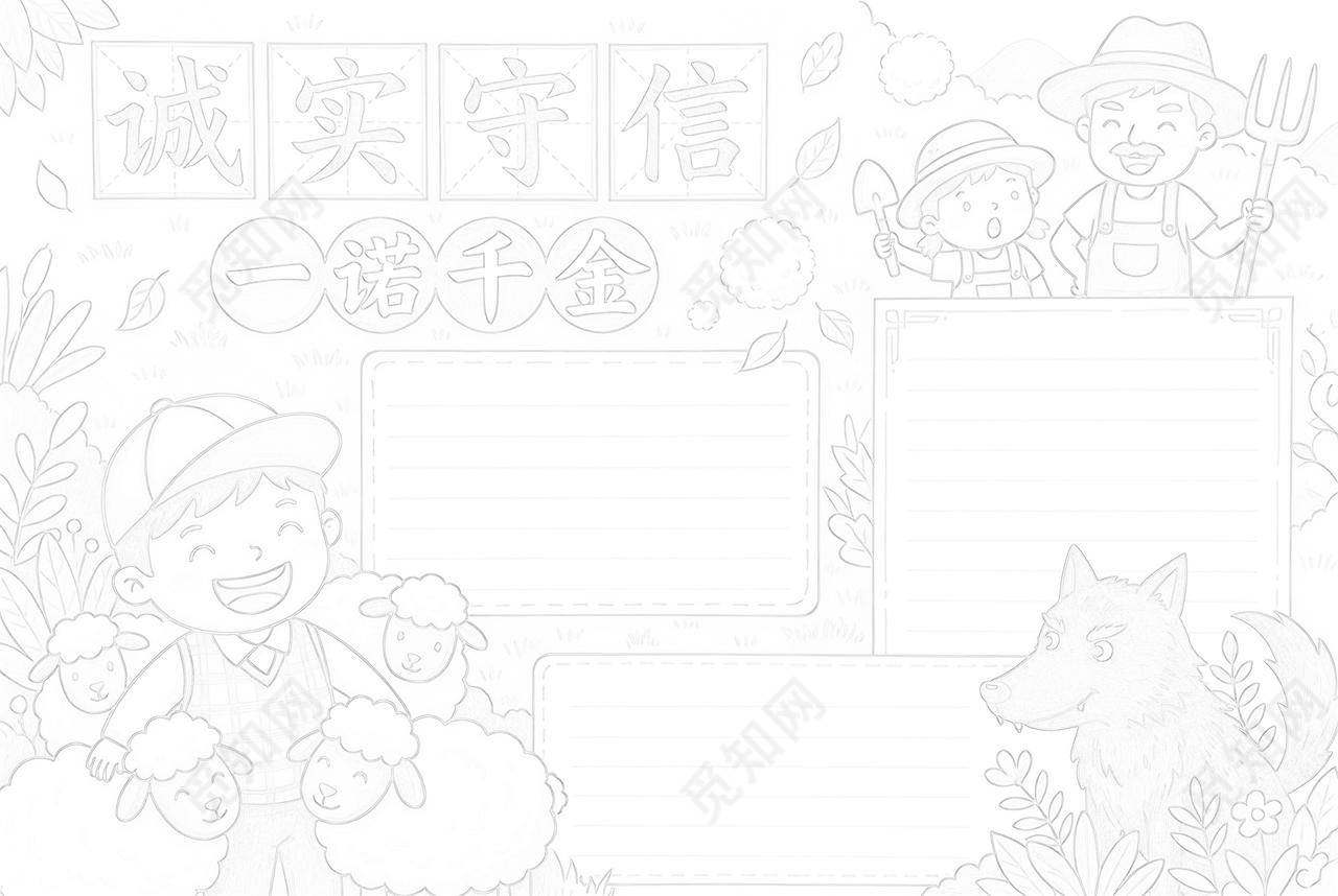 彩色卡通手绘诚实守诺小报手抄报小学生手抄报