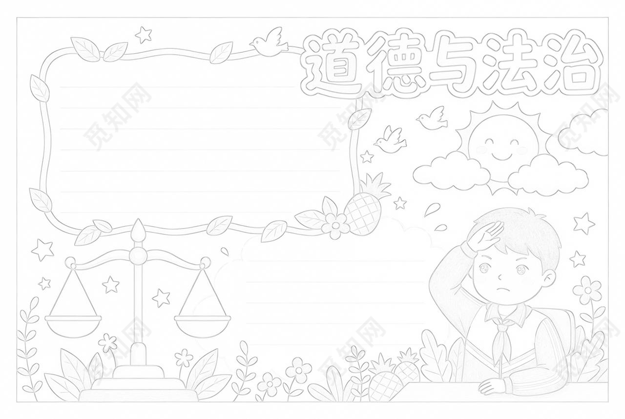 彩色卡通手绘道德与法治小报手抄报小学生手抄报