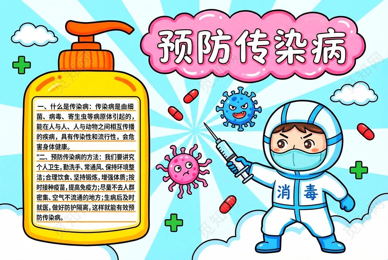 彩色卡通手绘预防传染病小报手抄报小学生手抄报