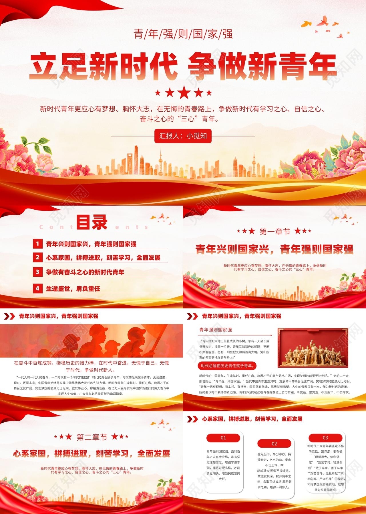 红色党政五四团课思政课宣传介绍教育课件PPT模板五四青年节