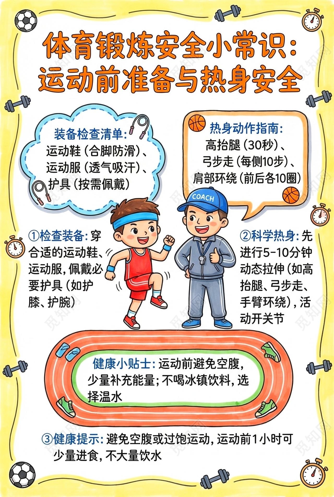 彩色卡通手绘体育锻炼安全小常识小报手抄报小学生手抄报