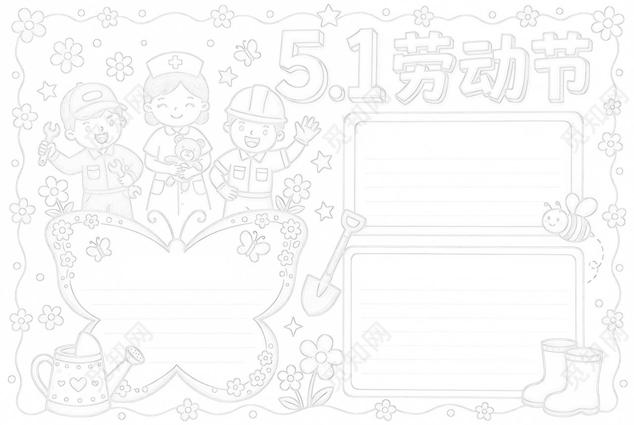 彩色卡通手绘51劳动节小报手抄报小学生手抄报五一劳动节