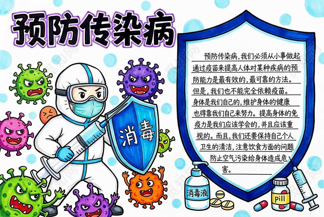 彩色卡通手绘预防传染病小报手抄报小学生手抄报