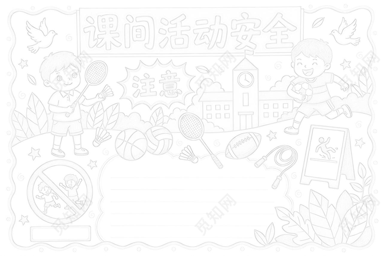 彩色卡通手绘课间活动安全小报手抄报小学生手抄报