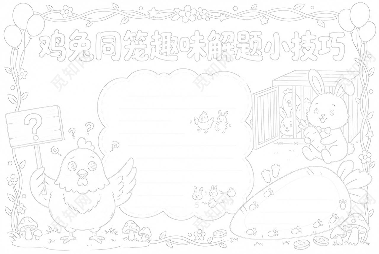 彩色卡通手绘鸡免同笼趣味解题小技巧小报手抄报小学生手抄报