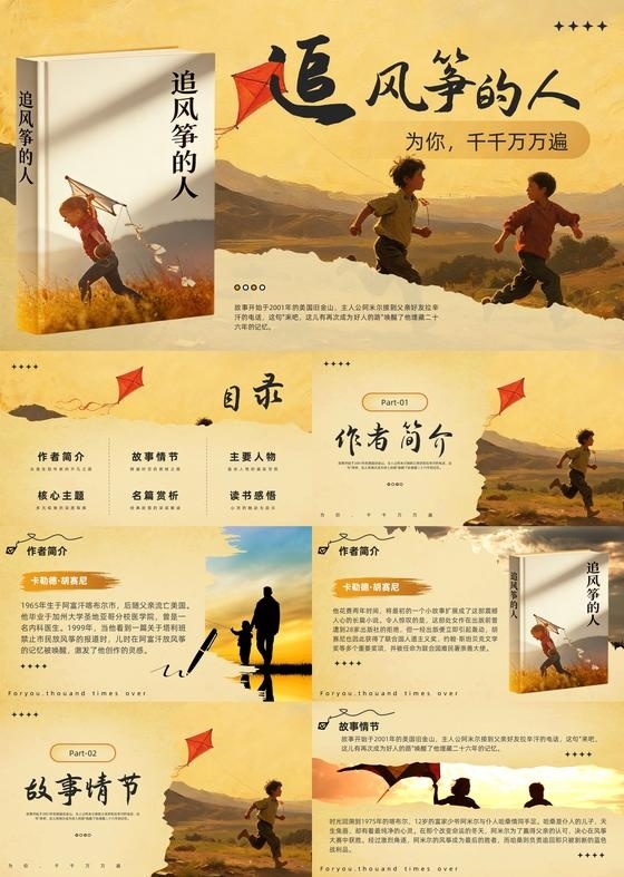 棕色简约追风筝的人阅读分享PPT读书分享