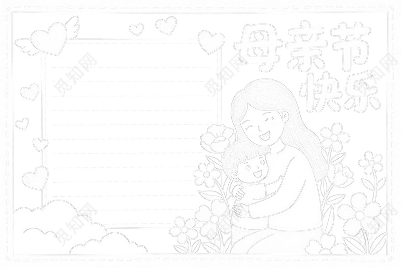 彩色卡通手绘母亲节快乐小报手抄报小学生手抄报感恩母亲节