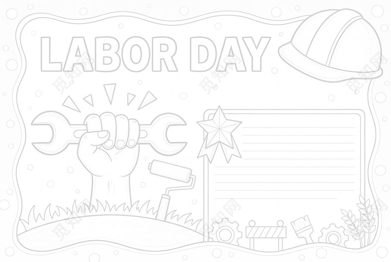 彩色卡通手绘劳动节英文小报手抄报小学生手抄报