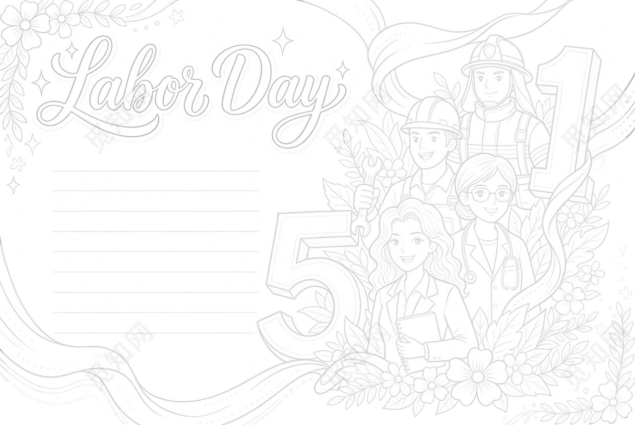 彩色卡通手绘劳动节英语小报手抄报小学生手抄报