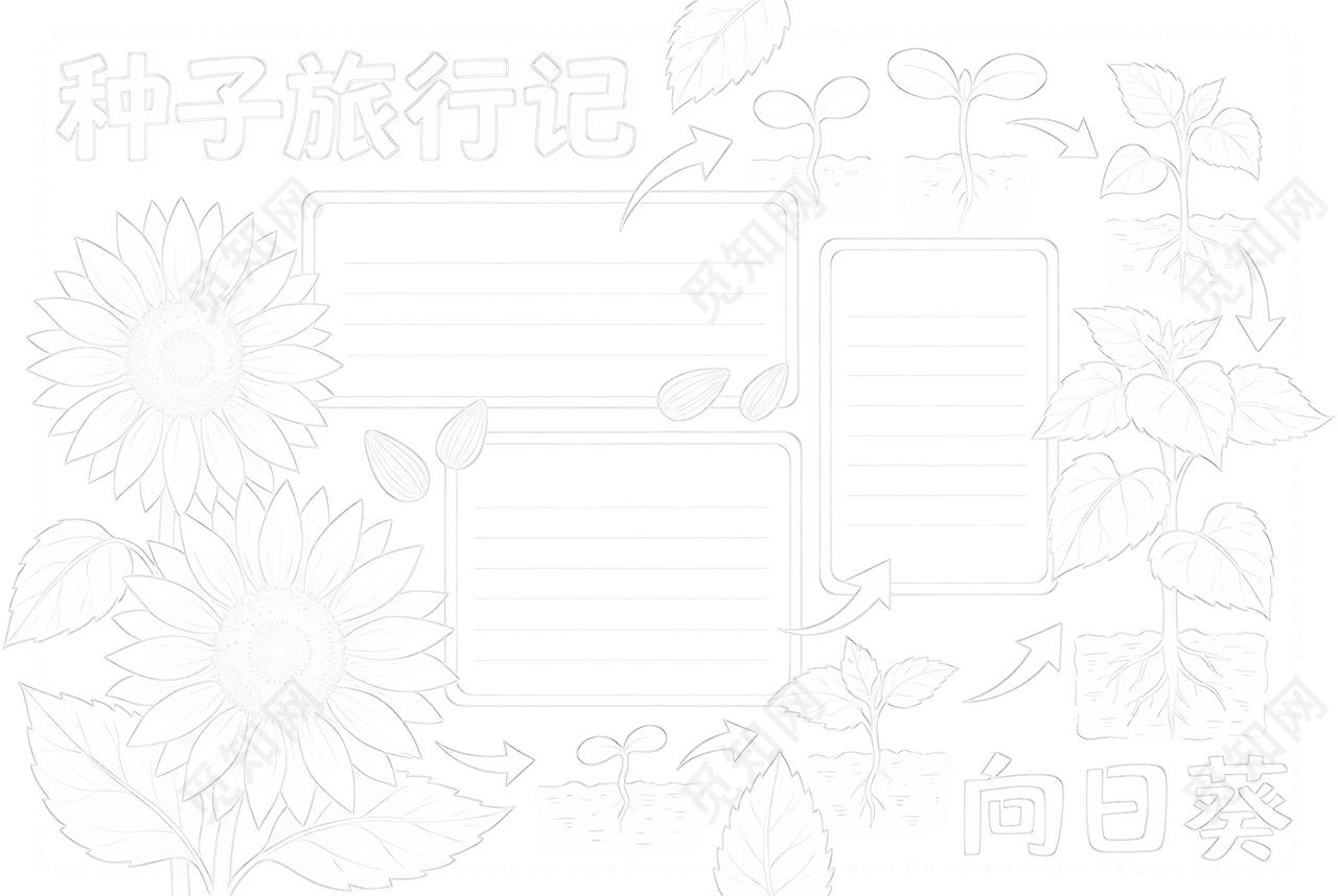 彩色卡通手绘种子旅行记小报手抄报小学生手抄报