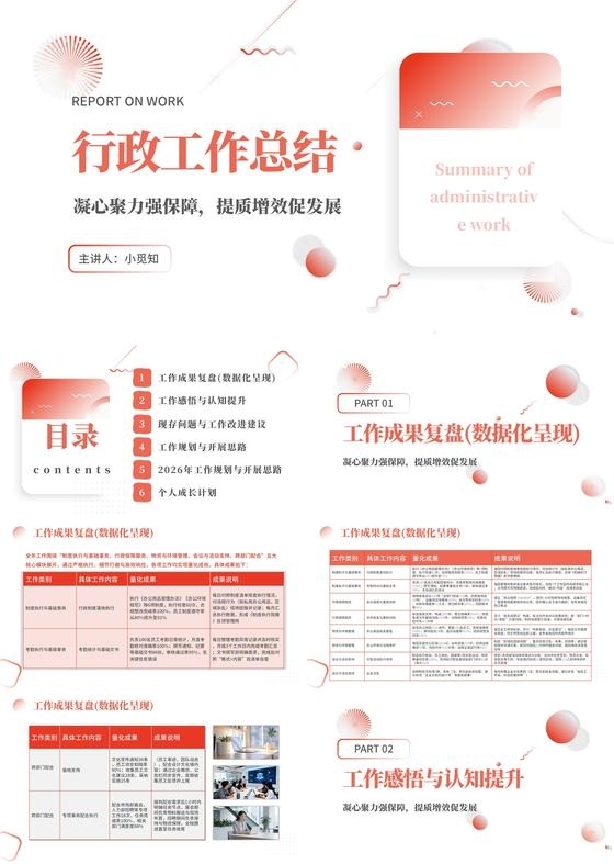 红色简约微粒体行政工作总结汇总汇报PPT模板