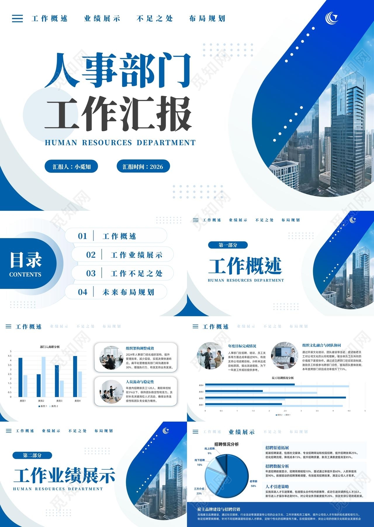 蓝色简约实拍行政工作汇报PPT模板宣传PPT动态PPT工作总结