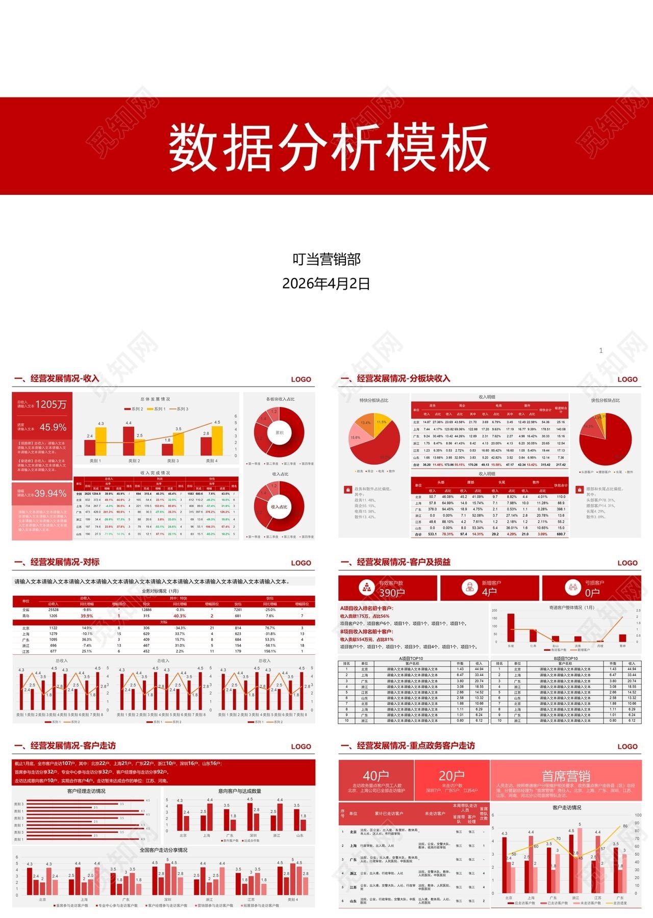 红色简约数据分析财务汇报PPT模板