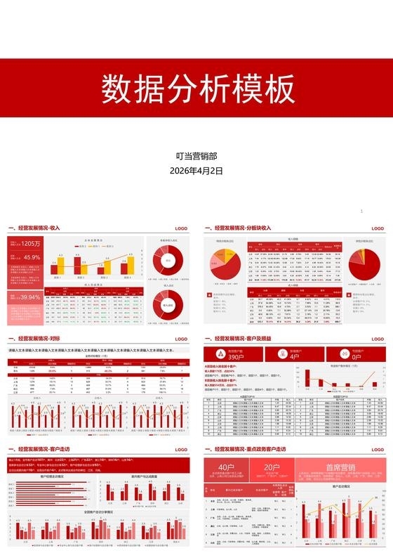 红色简约数据分析财务汇报PPT模板