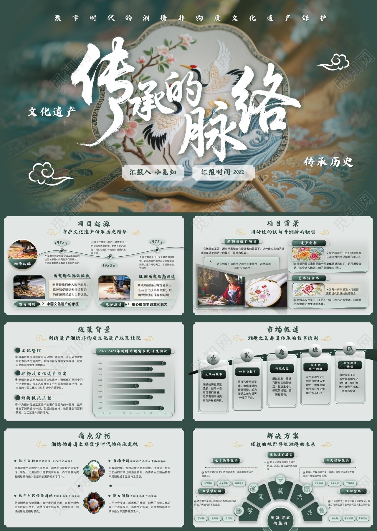 棕色古风实拍非遗湘绣PPT模板宣传PPT动态PPT传统文化非物质文化遗产