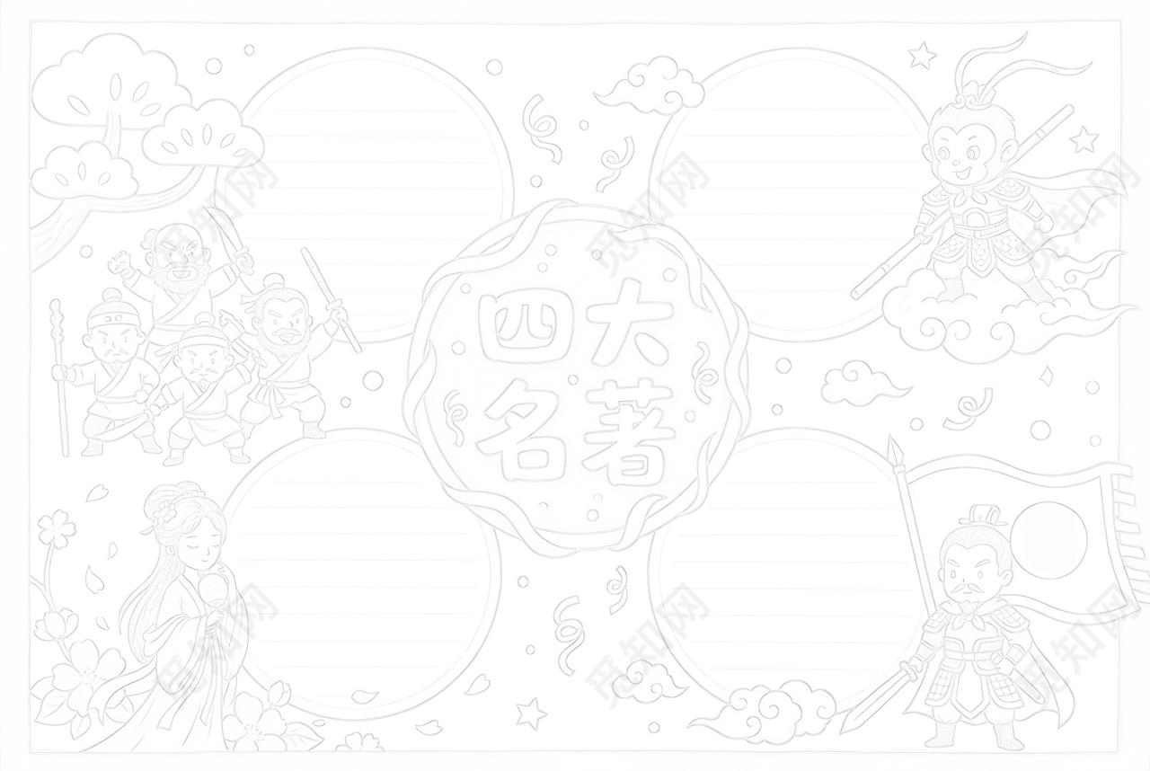 彩色卡通手绘四大名著小报手抄报读书