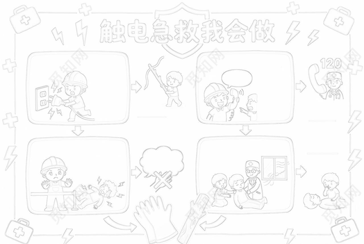 彩色卡通手绘触电急救小方法小报手抄报小学生手抄报