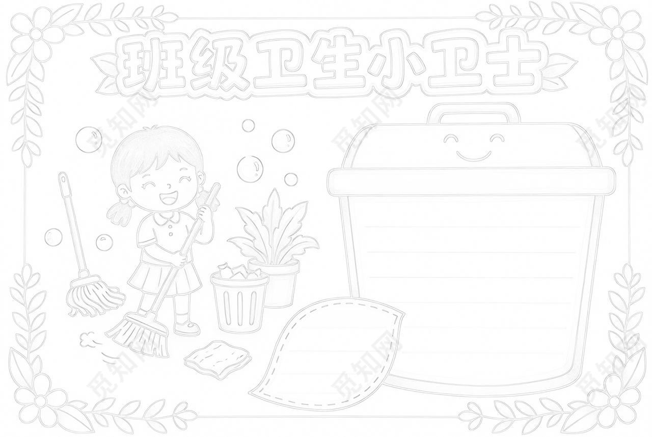 彩色卡通手绘班级卫生小卫士小报手抄报小学生手抄报