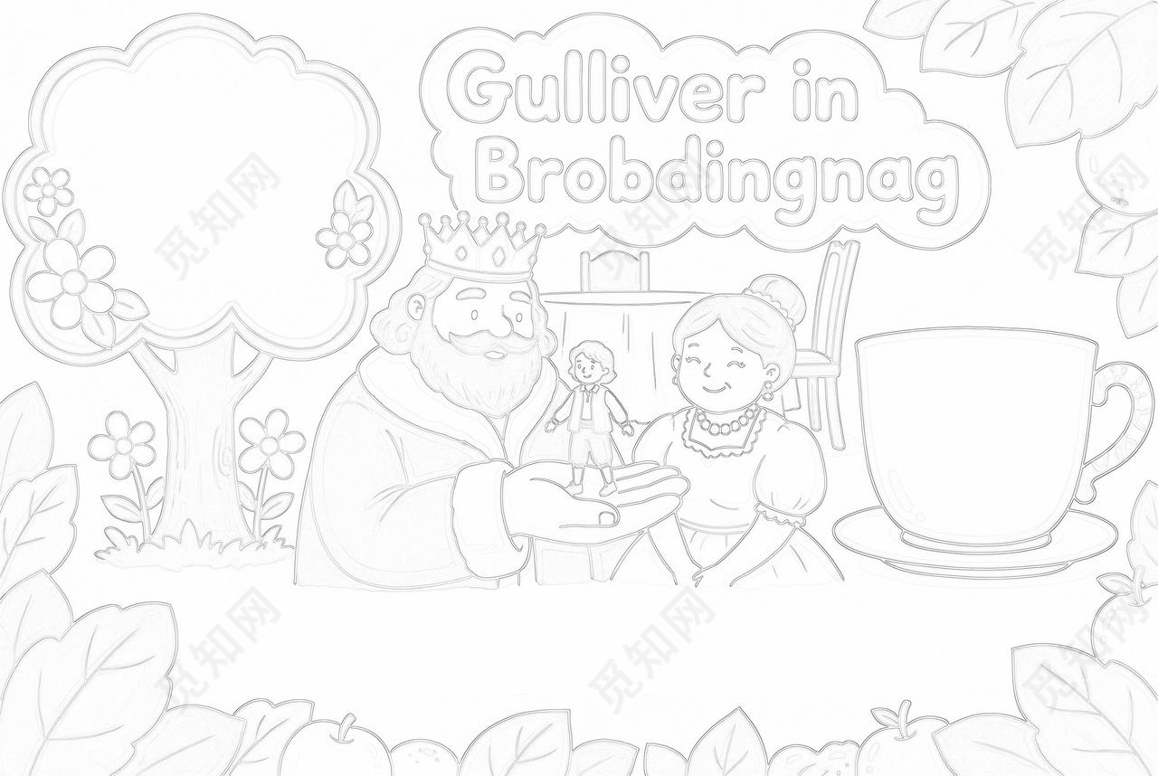 彩色卡通手绘格列佛在大人国小报手抄报读书