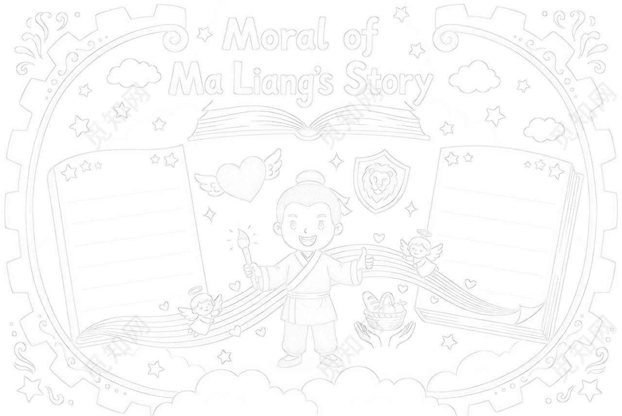 彩色卡通手绘神笔马良的道德寓意英语小报手抄报读书