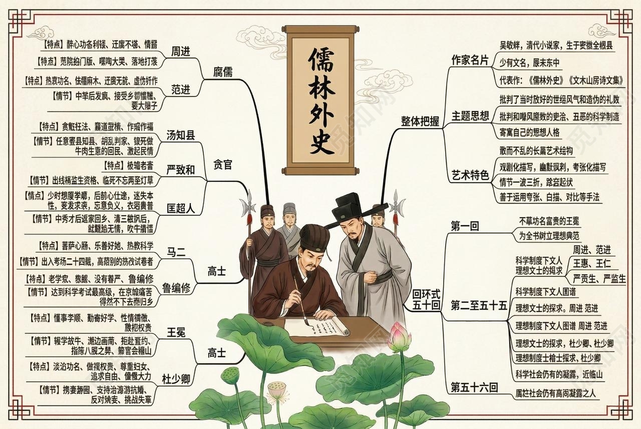 彩色卡通手绘儒林外史小报手抄报读书