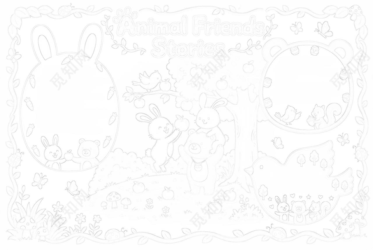 彩色卡通手绘动物朋友故事英语小报手抄报小学生手抄报