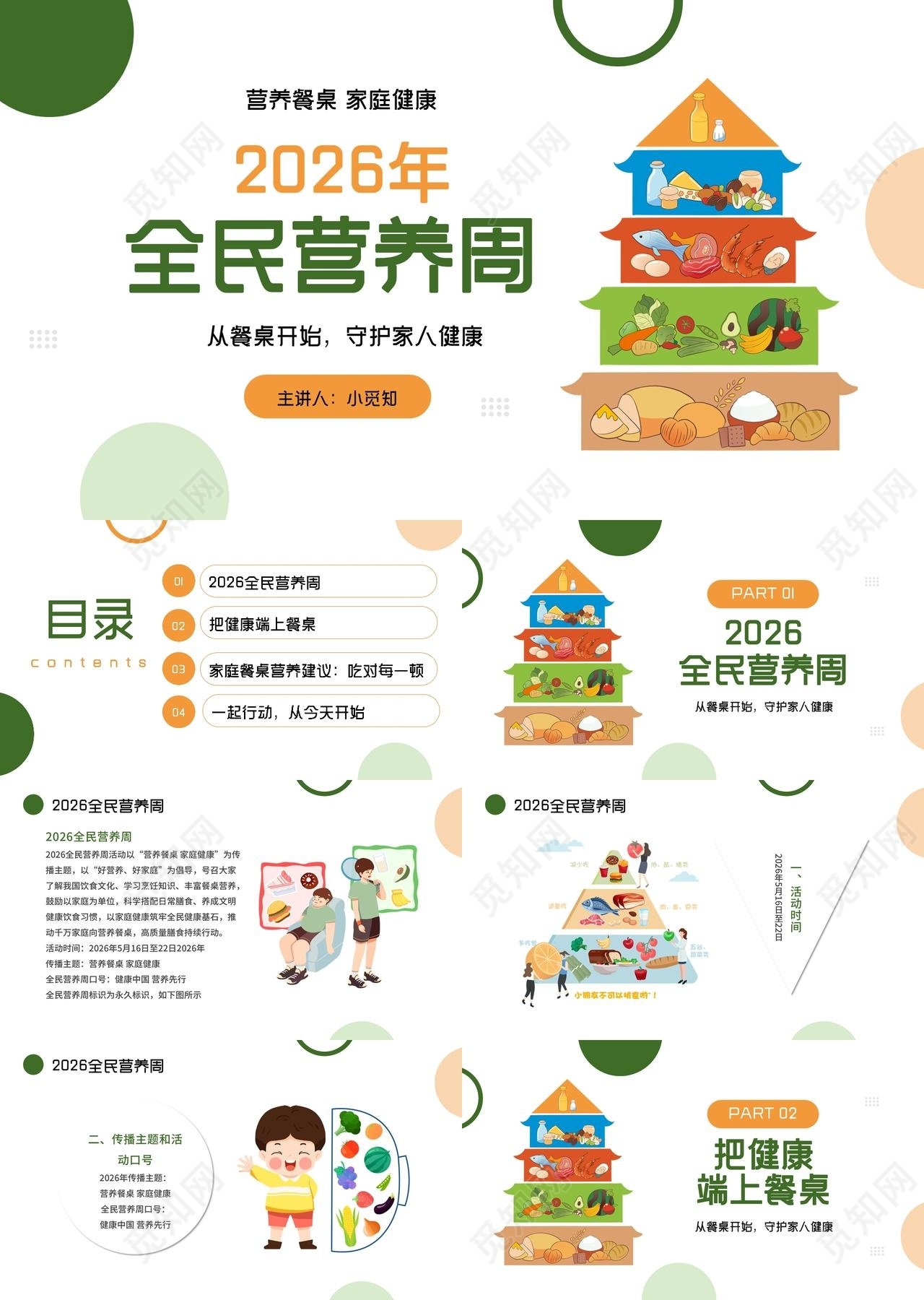 绿色简约全民营养周宣传介绍教育课件PPT模板