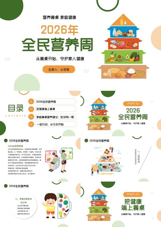绿色简约全民营养周宣传介绍教育课件PPT模板