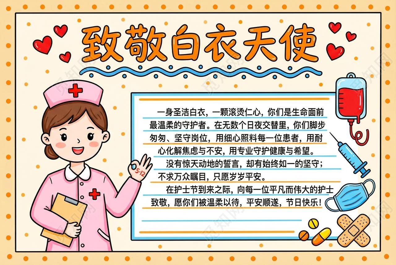 彩色卡通手绘致敬白衣天使小报手抄报护士节