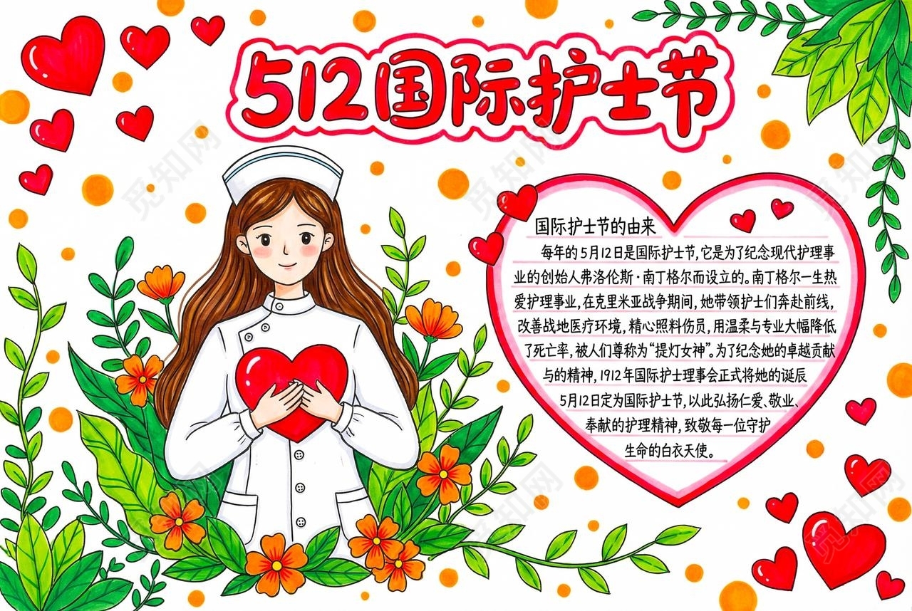 彩色卡通手绘512国际护士节小报手抄报