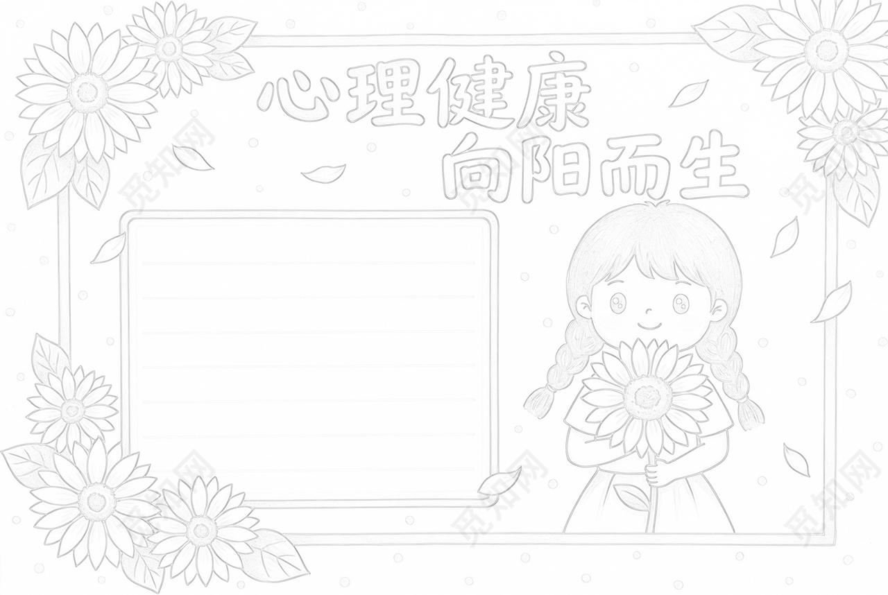 彩色卡通手绘心理健康向阳而生小报手抄报小学生手抄报