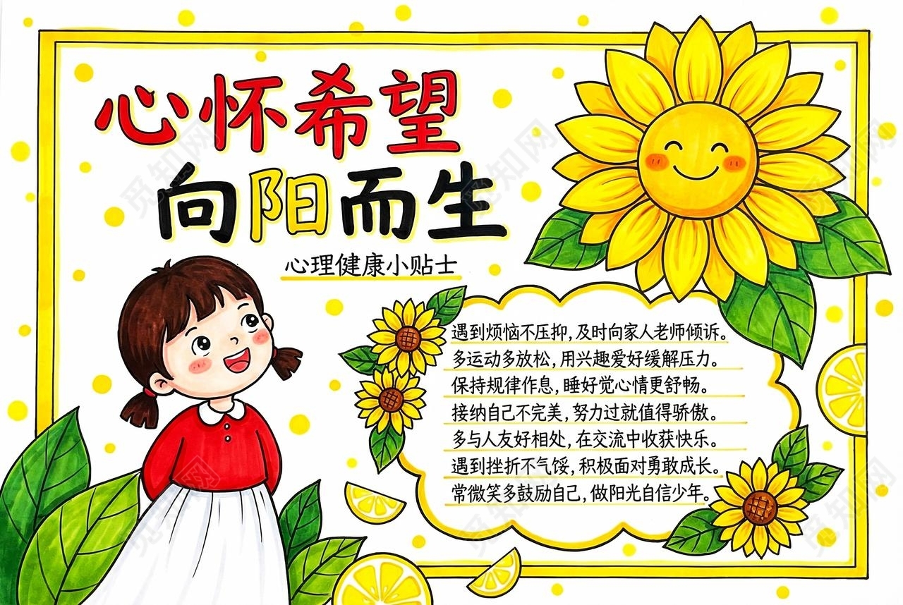 彩色卡通手绘心怀希望向阳而生小报手抄报小学生手抄报