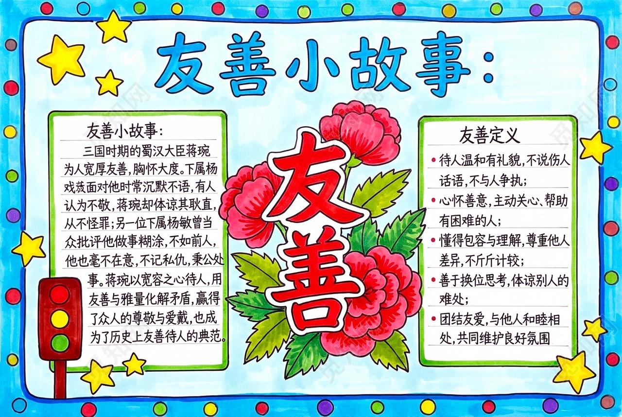 彩色卡通手绘友善小故事小报手抄报小学生手抄报