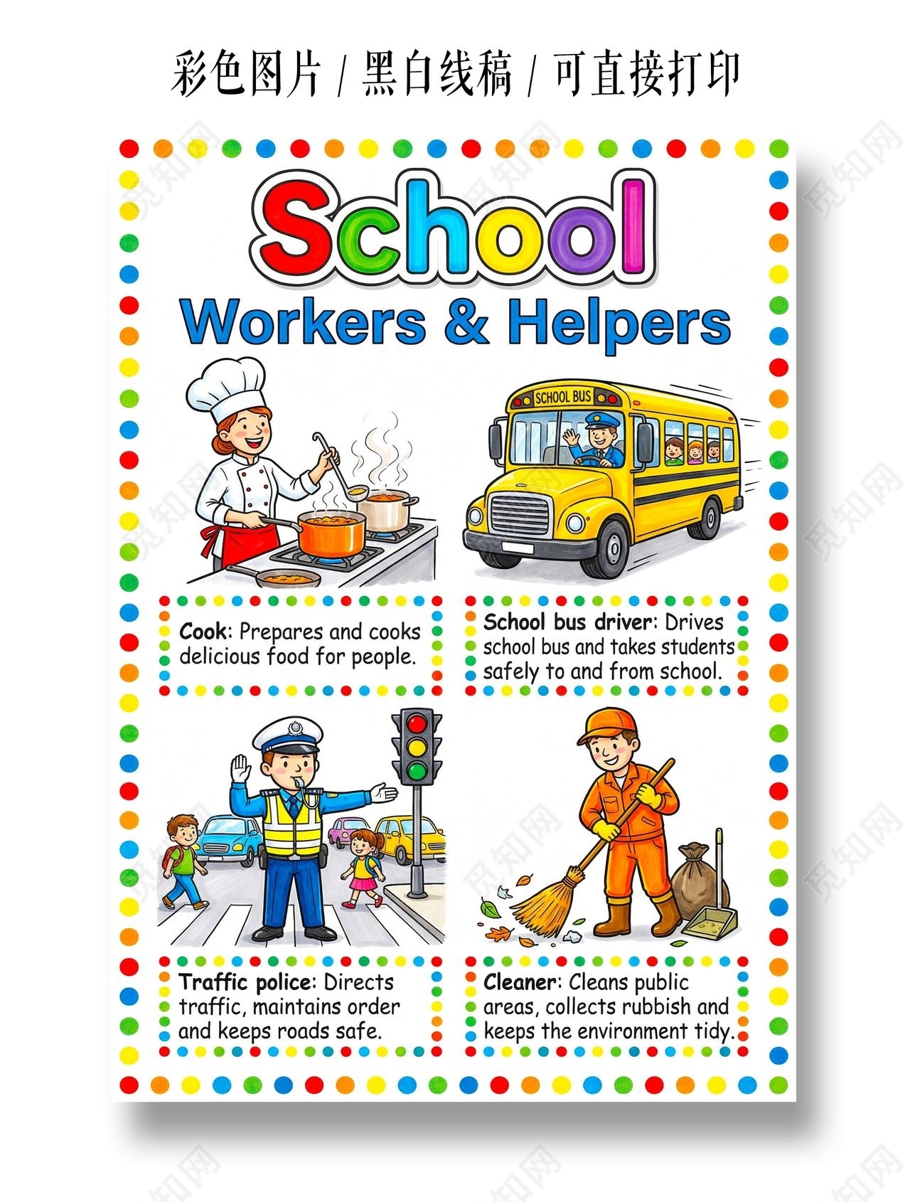 彩色卡通手绘职业英语小报手抄报小学生手抄报