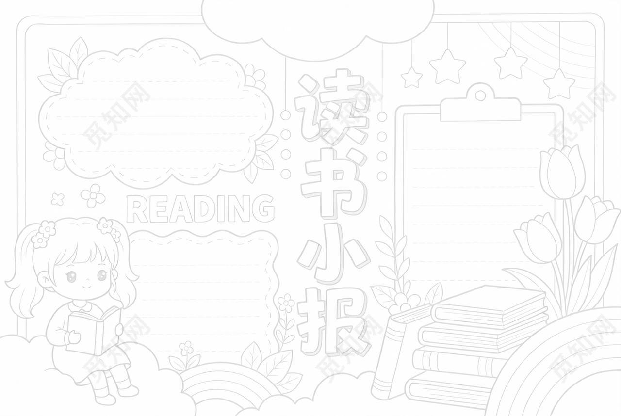 彩色卡通手绘读书小报手抄报小学生手抄报