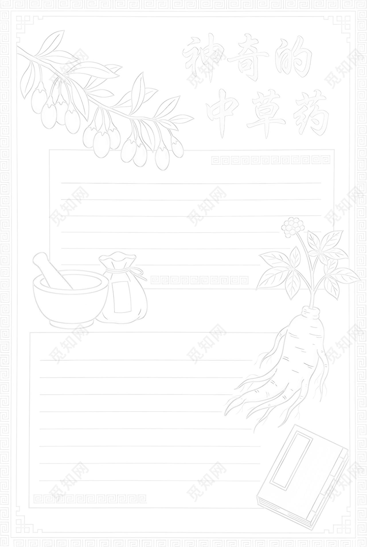 彩色卡通手绘神奇的中草药小报手抄报小学生手抄报