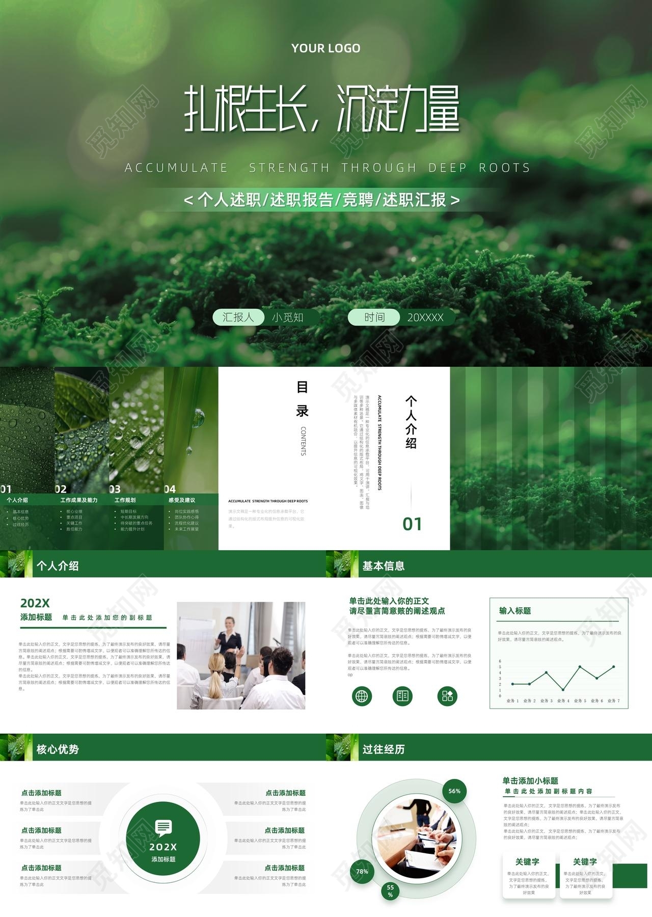 绿色生机实拍竞聘述职报告ppt模板工作总结