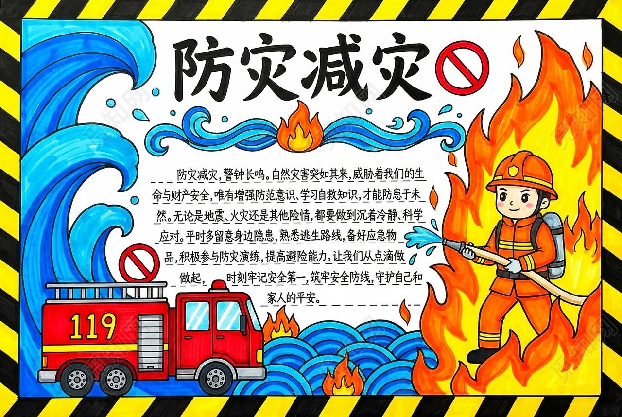 彩色卡通手绘防震减灾小报手抄报全国防灾减灾日