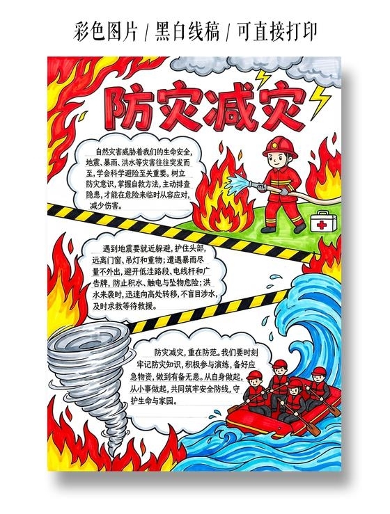 彩色卡通手绘防震减灾小报手抄报全国防灾减灾日