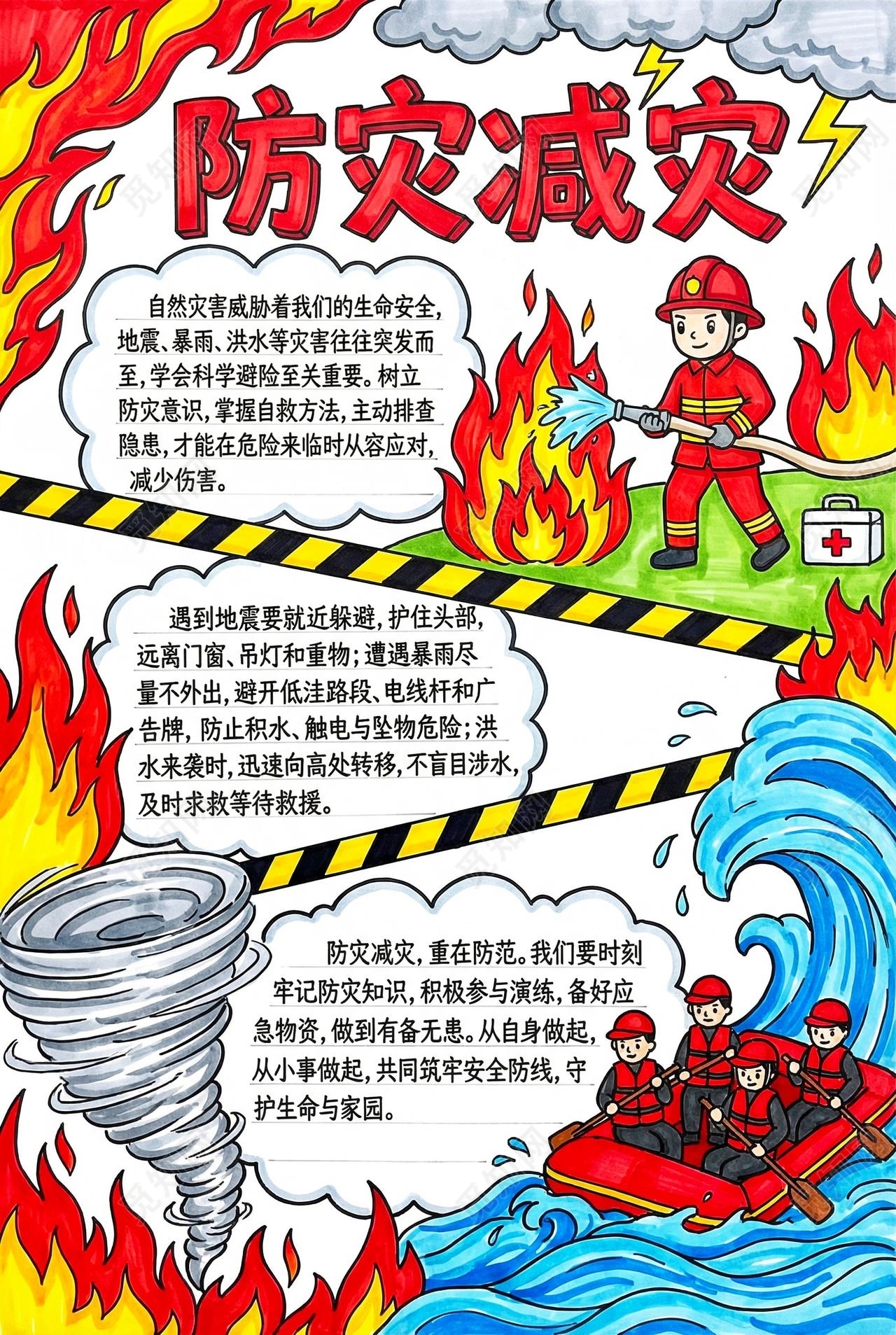 彩色卡通手绘防震减灾小报手抄报全国防灾减灾日