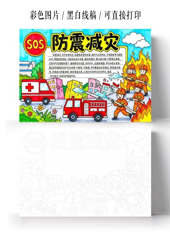 彩色卡通手绘防震减灾小报手抄报全国防灾减灾日