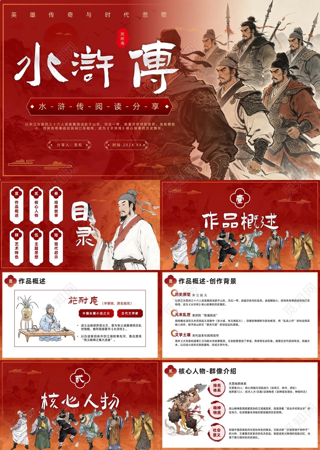红色古风水浒传阅读分享PPT读书分享