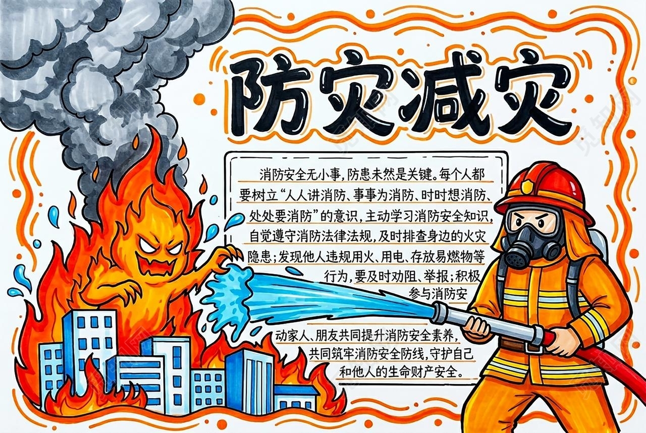 彩色卡通手绘防灾减灾小报手抄报全国防灾减灾日