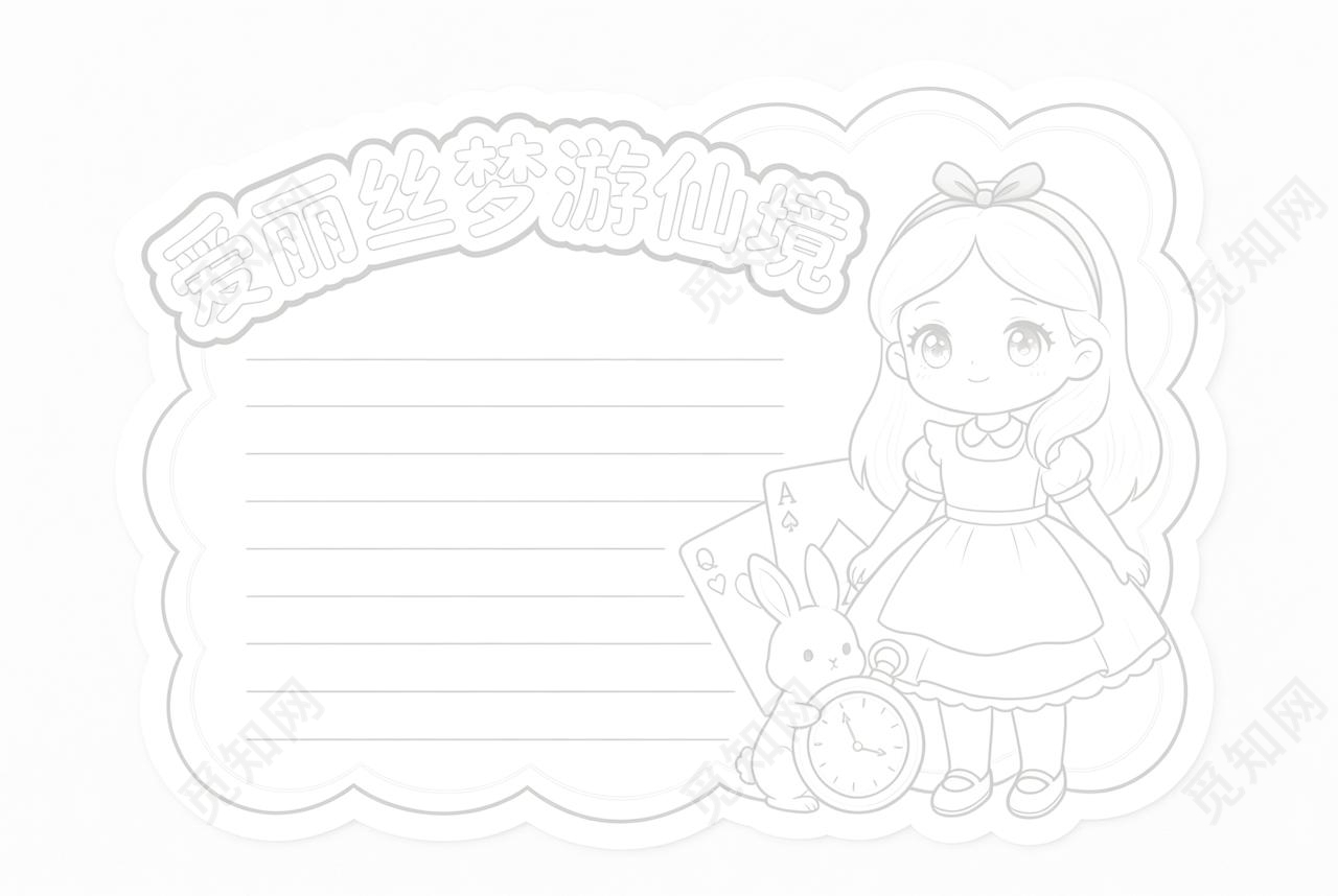 彩色卡通手绘爱丽丝梦游仙境小报手抄报小学生手抄报