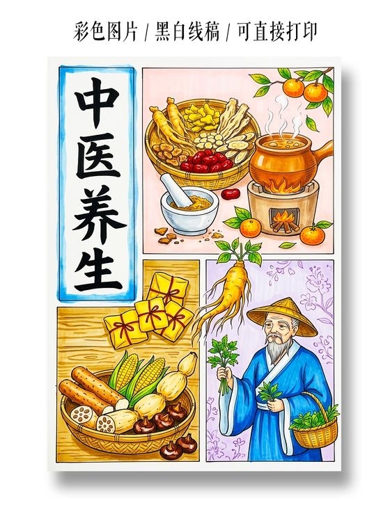 彩色卡通手绘中医养生小报手抄报小学生手抄报