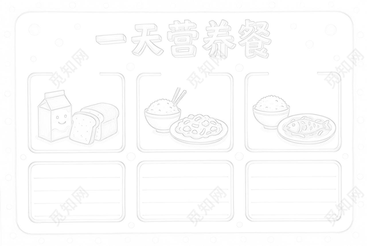 彩色卡通手绘一天营养餐小报手抄报小学生手抄报