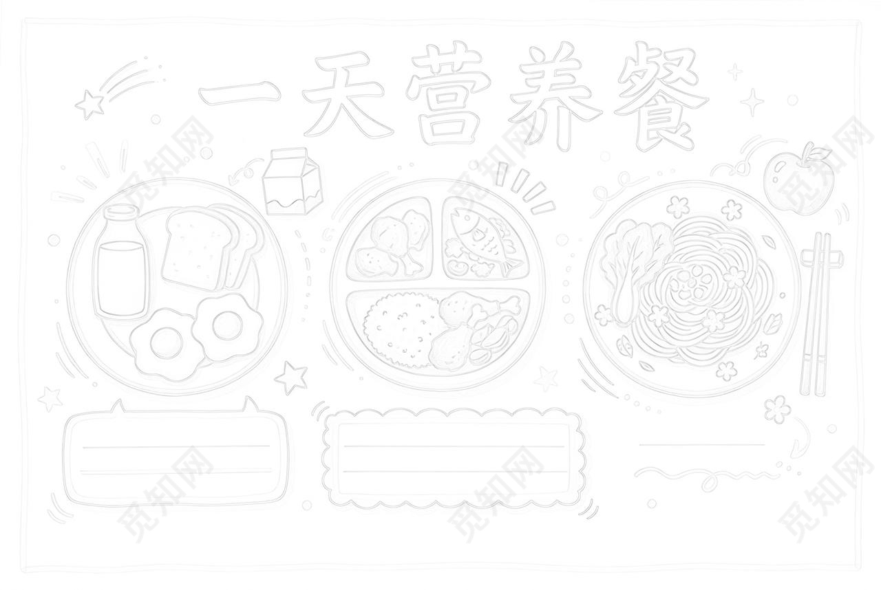 彩色卡通手绘一天营养餐小报手抄报小学生手抄报