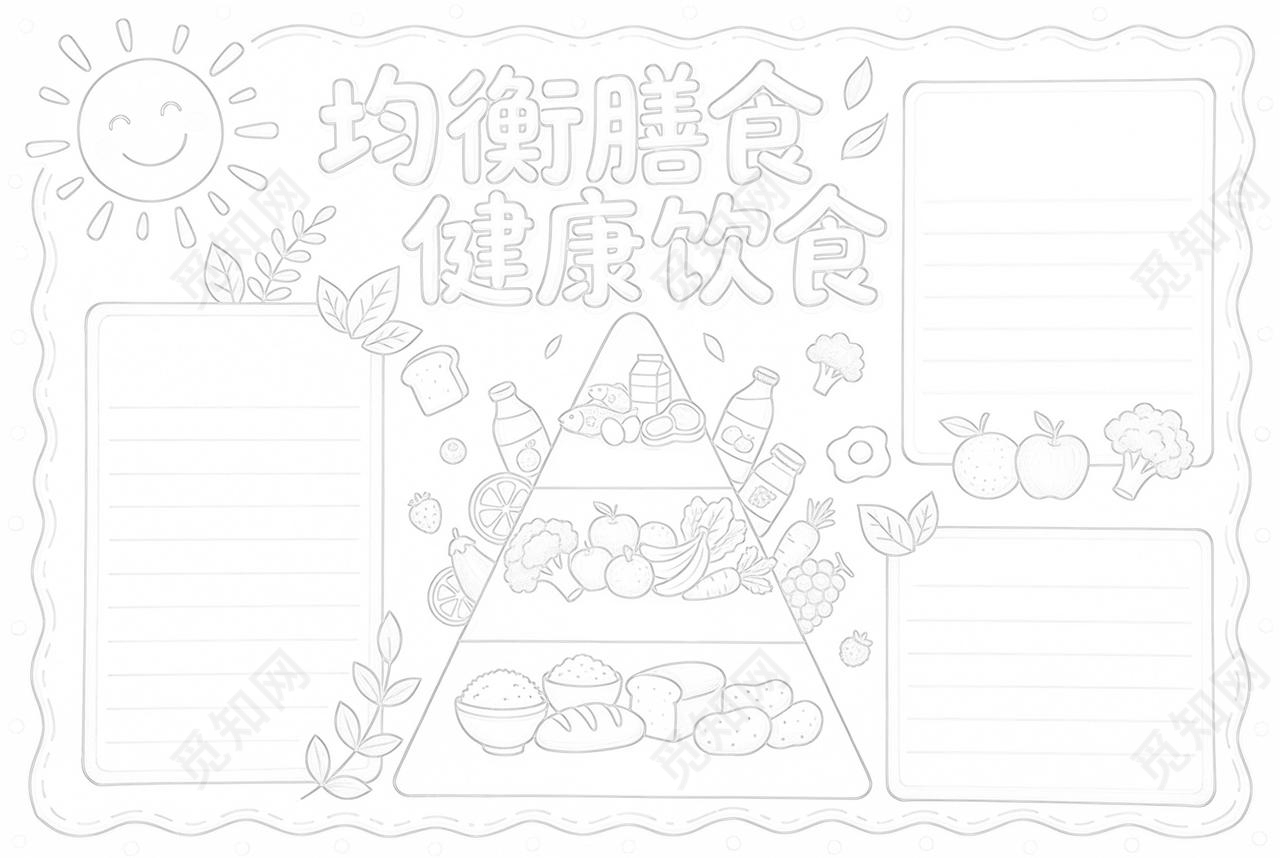 彩色卡通手绘均衡膳食健康饮食小报手抄报小学生手抄报