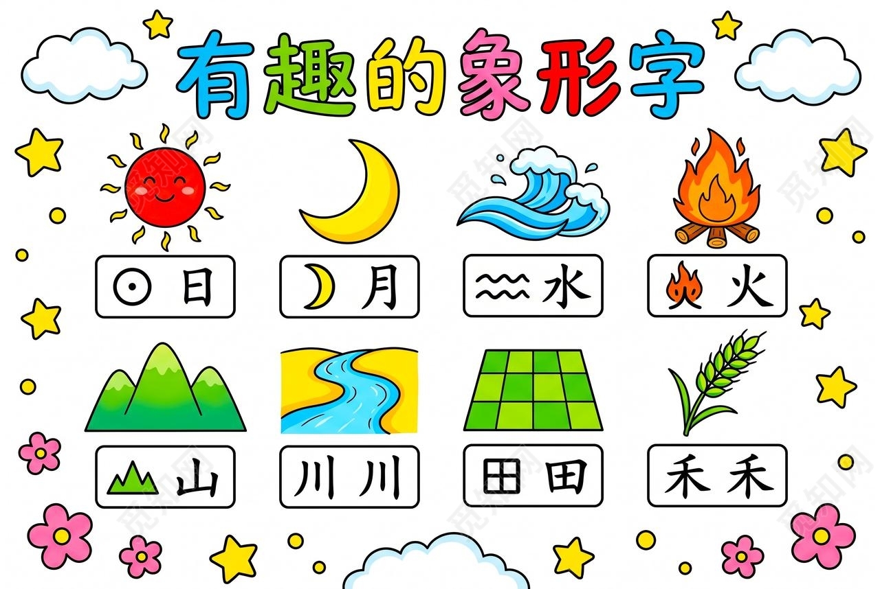 彩色卡通手绘有趣的象形字小报手抄报小学生手抄报