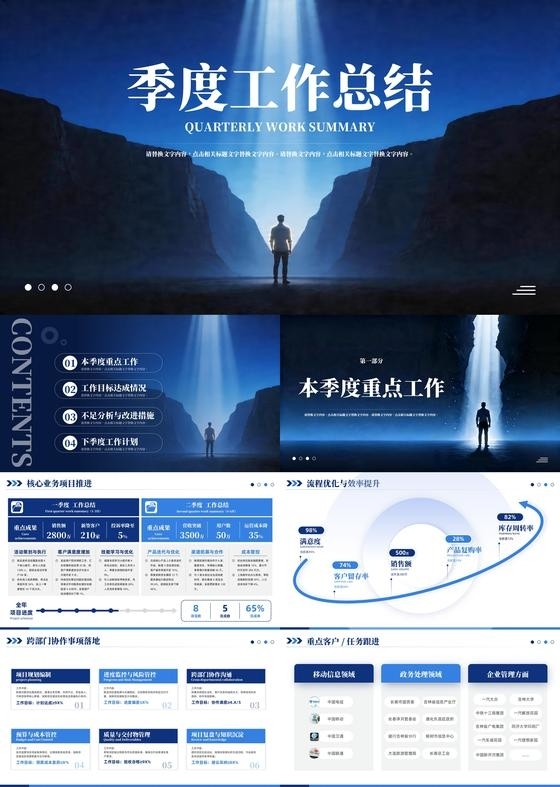 蓝色简约实拍季度工作总结PPT模板宣传PPT动态PPT